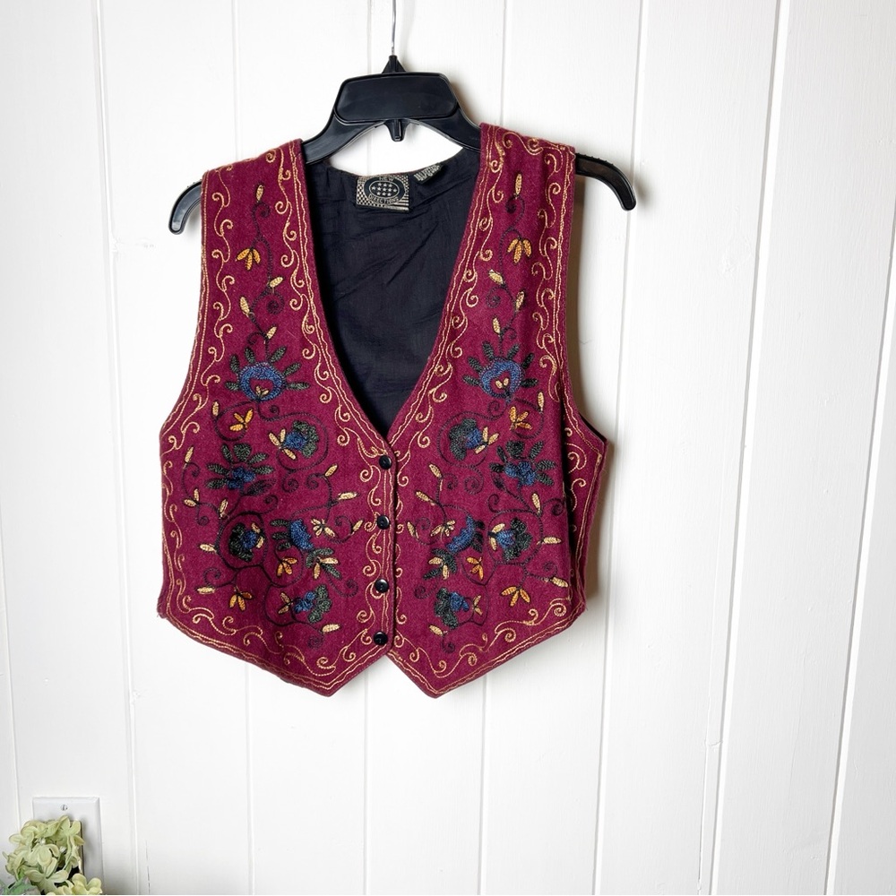 Vintage Wool Blend Embroidered, Lined Vest